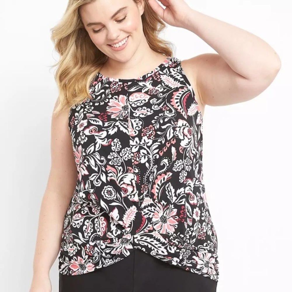 Lane Bryant Black and Pink Floral Tank Top